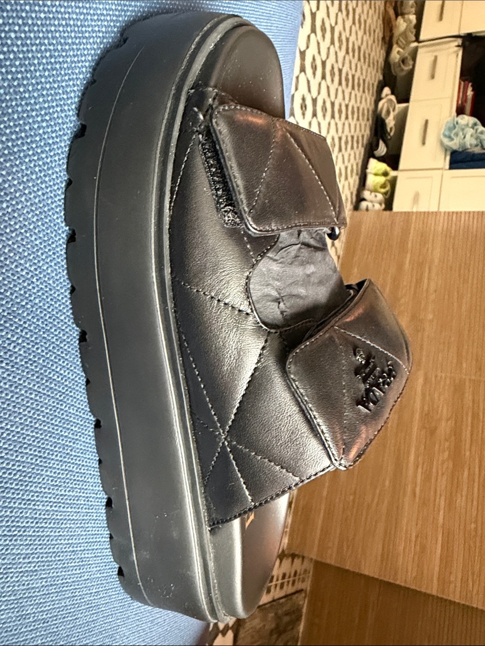 Prada Black Quilted Leather Double-Strap Slide Sandals Platform size 37 - Picture 13 of 16